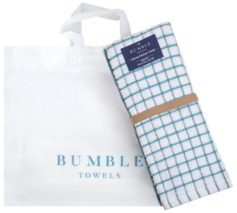 Bumble Towels مناديل مطبخ بامبل | مناديل صحون قطنية 100% مع حلقة للتعليق | 16" × 28" | 380 جرام لكل متر مربع | مجموعة مناديل مطبخ ماصة | 6 عبوات، أكوا - Image 5